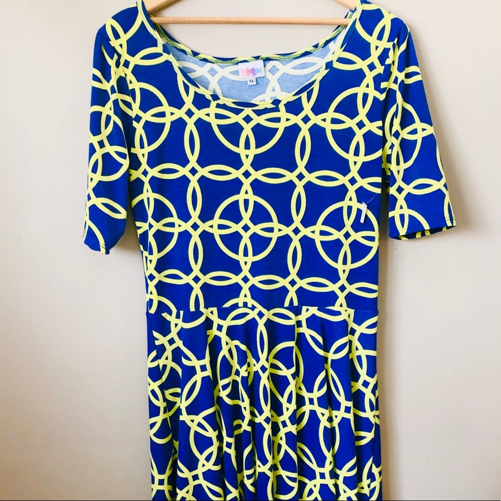 3 / $25 LULAROE yellow & blue Nicole swing dress size XL